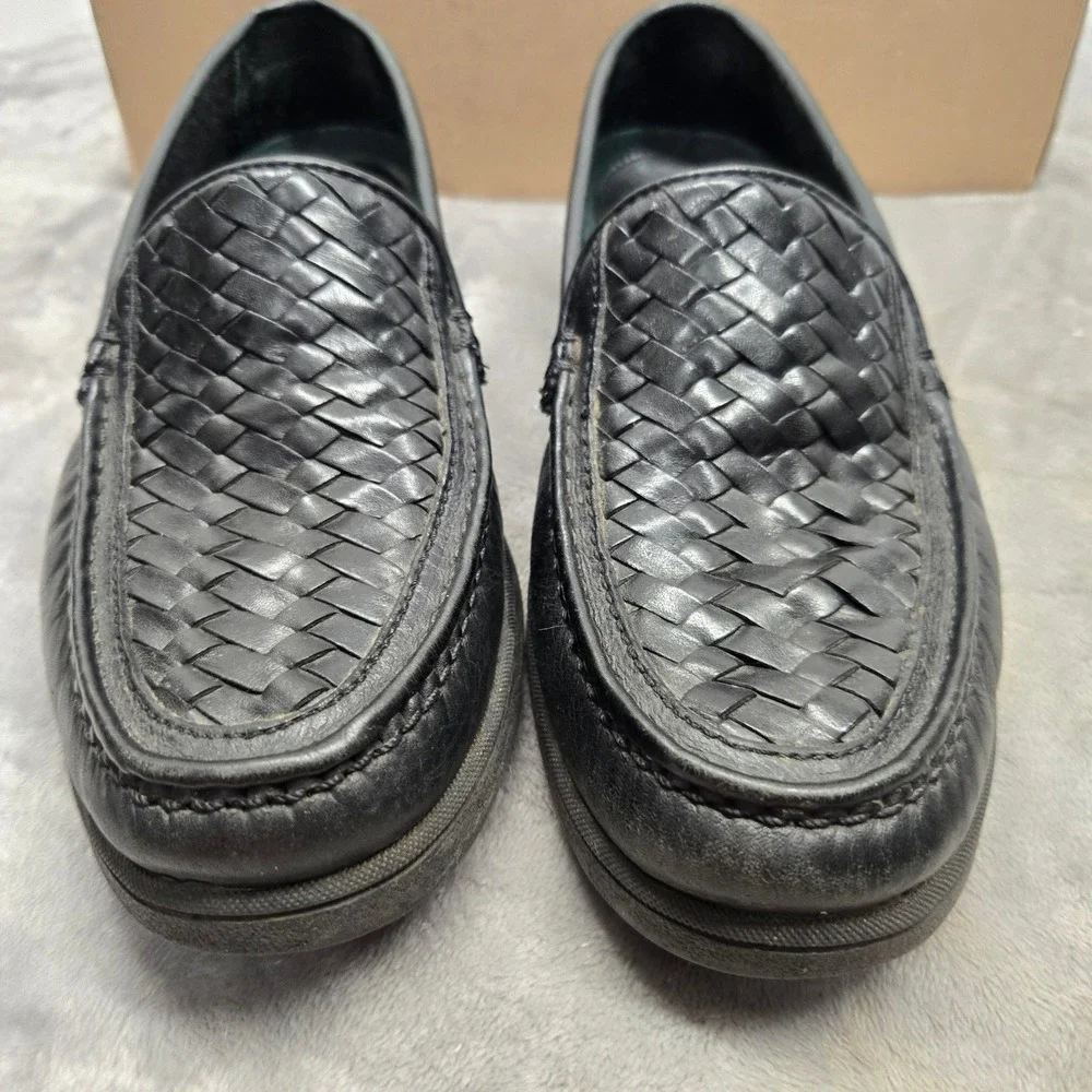 Croft & Barrow Nantucket Black Leather Woven Loafers Mens 10 M Slip On Shoes